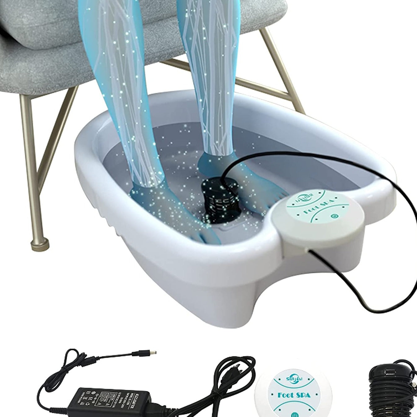 Ionic Detox Foot Spa Cleans Machine demonstrating detox process with feet immersed in ionized water.