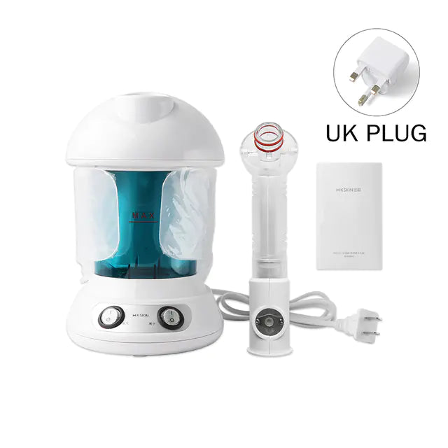 Moisturizing Facial Steamer - Handheld with accessories including UK plug and instructions.