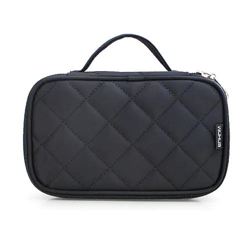 Korean Makeup Bag - small portable waterproof organizer in stylish black quilted fabric.