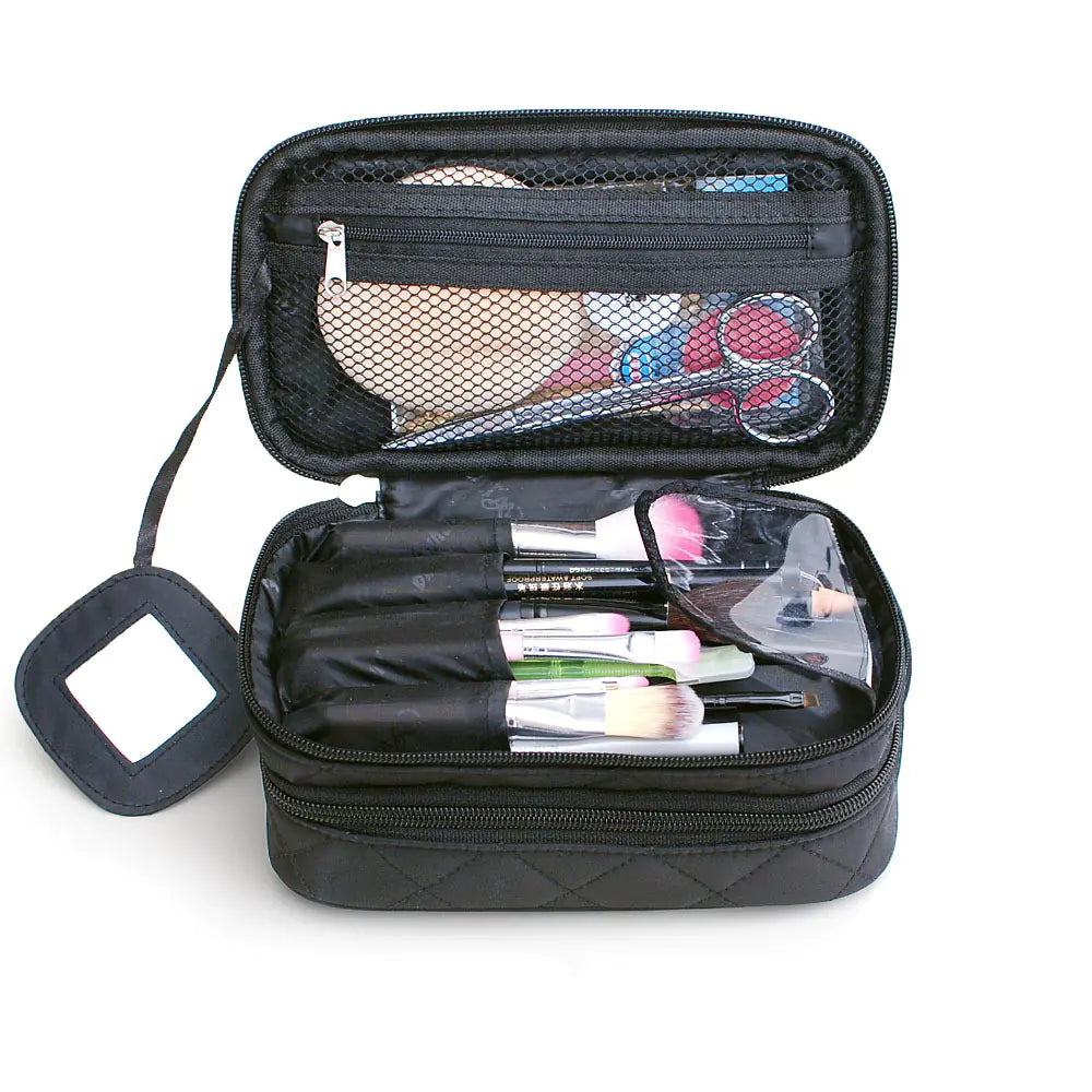 Korean Makeup Bag - small portable waterproof organizer with various beauty tools and brushes.