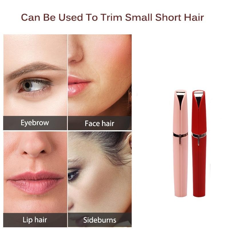 Mini Facial Hair Remover Pen for Women, ideal for trimming eyebrow, face hair, lip hair, and sideburns, featuring pink and red pen design.