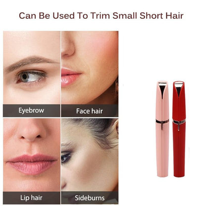 Mini Facial Hair Remover Pen for Women, ideal for trimming eyebrow, face hair, lip hair, and sideburns, featuring pink and red pen design.