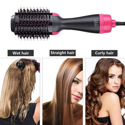 Hot Air Hair Dryer Brush Volumizer styling wet, straight, and curly hair with added volume and shine.