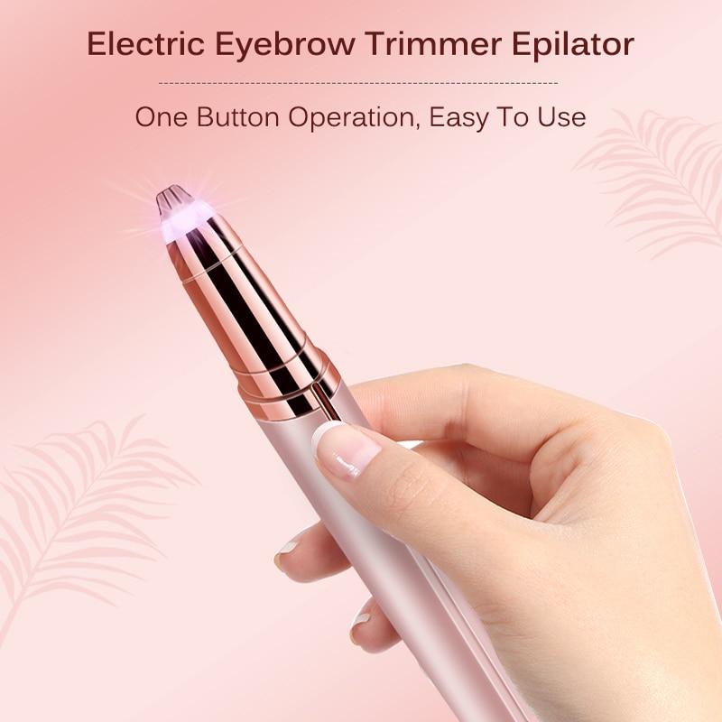 Mini Facial Hair Remover Pen for women, easy-to-use electric eyebrow trimmer with one-button operation held in hand