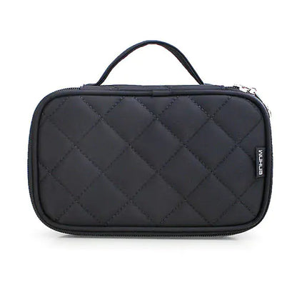 Korean Makeup Bag - small portable waterproof organizer in stylish black quilted fabric.